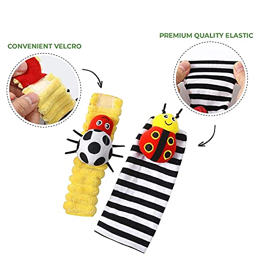 Adalex Global Baby Fußfinder-Rassel für Babys – Sensorisches Babyspielzeug, Socken, Babyrassel, Geschenk für Kleinkinder, Neugeborene, Mädchen, Jungen, Jungen, Mädchen, 0–3, 3–6, 6–9, 9–12 Monate, Spielzeug, 2 Handgelenke & 2 Socken