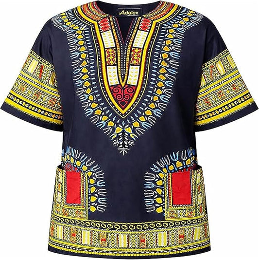 Adalex Global Traditionelles afrikanisches Unisex-Dashiki-Hemd in verschiedenen Farben, ideal für Männer und Frauen, afrikanische Kurzarm-Sommerbekleidung
