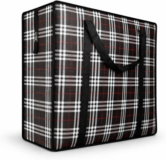 82L Jumbo Storage Bags, Extra Large 190 GSM Oxford Fabric Waterproof Bags with Zipper & Strong Handles, Heavy Duty Reusable Bags for Moving, Laundry, Bedding & Loft Storage | BLACK