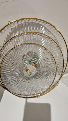 3-in-1-Servier-/Dekorationstablett aus Acryl mit goldenem Griff, geeignet für Obst, Desserts, Getränke, Kaffee und Tee. Transparentes, robustes und formschönes Tablett für Küche, Haushalt, Hotel und Bar.