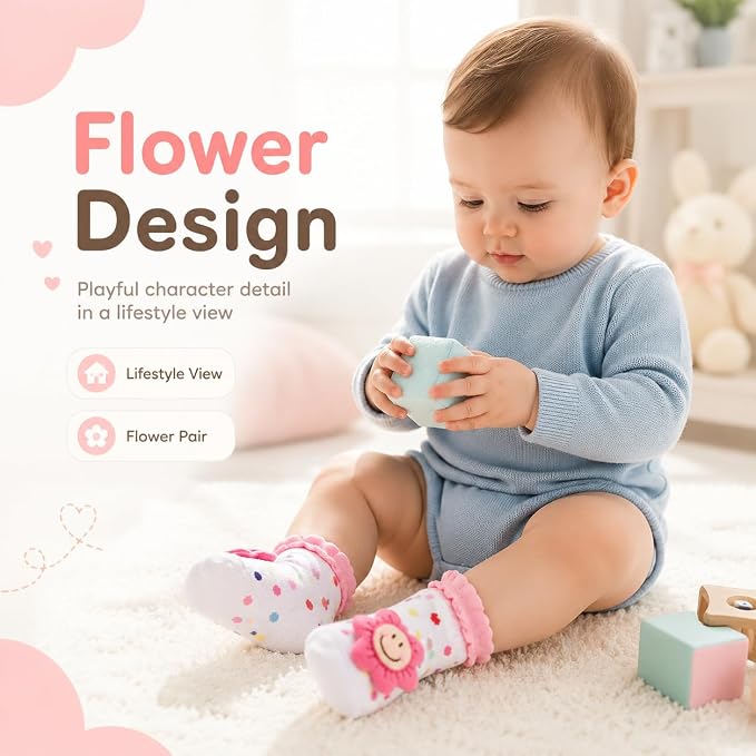 Adalex Global Babysocken mit Anti-Rutsch-Sohle für Neugeborene und Kleinkinder, weiche Baumwollsocken für Babys, Jungen und Mädchen (0–3, 3–6, 6–12, 12–18 Monate), Hausschuhe für Kleinkinder