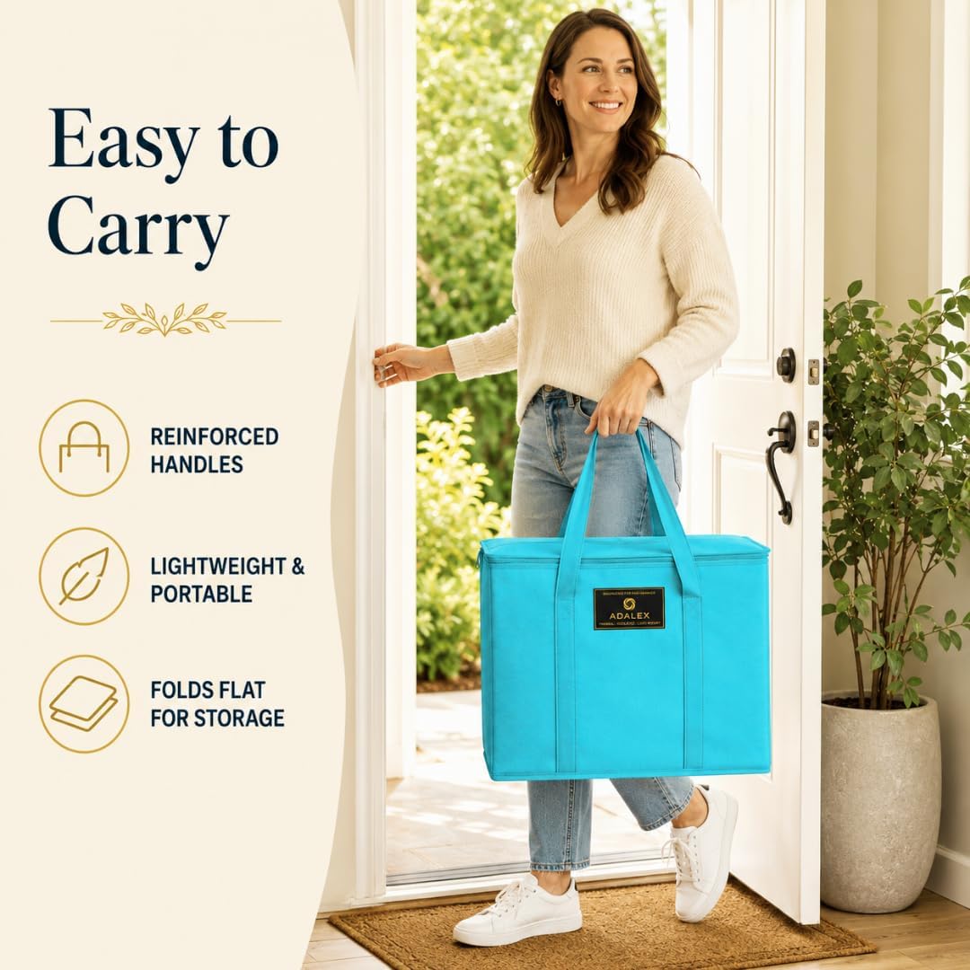 Sac isotherme réutilisable Adalex Global pour courses, cabas avec fermeture éclair pour le transport d'aliments chauds et froids, sac isotherme pour pique-nique et vin, tient debout