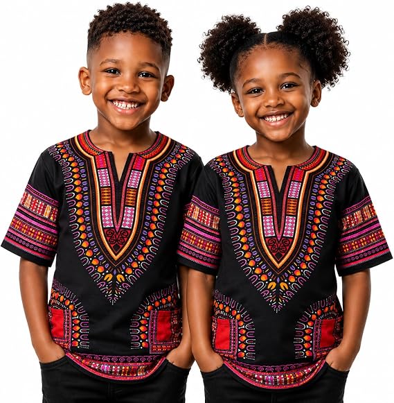 Chemise Dashiki africaine pour enfants Adalex Global, design traditionnel, vêtements authentiques pour enfants, motifs ethniques et imprimés africains, garçon ou fille