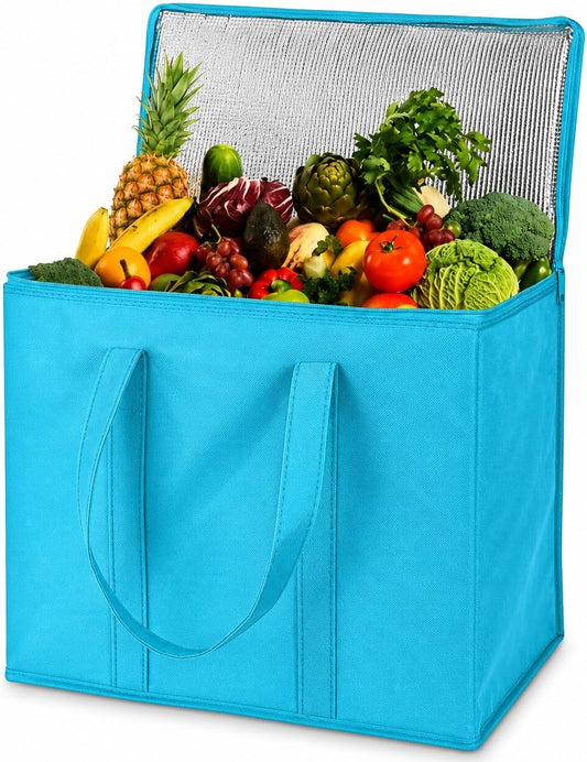 Adalex Global Isolierte, wiederverwendbare Einkaufstasche, Tragetasche mit Reißverschluss oben für den Transport von warmen und kalten Speisen, Kühltasche für Picknickwein, steht von selbst