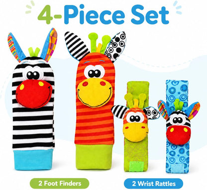 Adalex Global Baby Fußfinder-Rassel für Babys – Sensorisches Babyspielzeug, Socken, Babyrassel, Geschenk für Kleinkinder, Neugeborene, Mädchen, Jungen, Jungen, Mädchen, 0–3, 3–6, 6–9, 9–12 Monate, Spielzeug, 2 Handgelenke &amp; 2 Socken