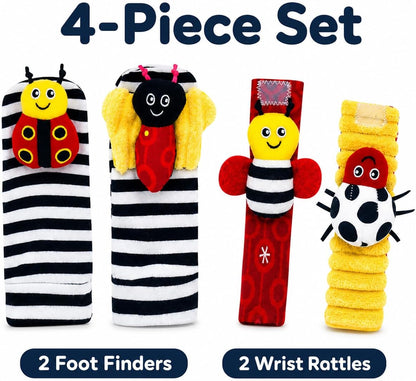 Adalex Global Baby Fußfinder-Rassel für Babys – Sensorisches Babyspielzeug, Socken, Babyrassel, Geschenk für Kleinkinder, Neugeborene, Mädchen, Jungen, Jungen, Mädchen, 0–3, 3–6, 6–9, 9–12 Monate, Spielzeug, 2 Handgelenke &amp; 2 Socken