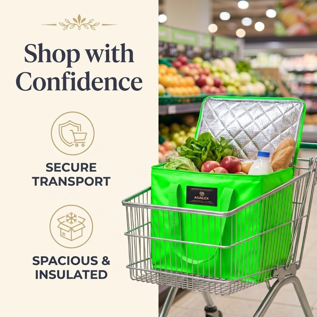 Sac isotherme réutilisable Adalex Global pour courses, cabas avec fermeture éclair pour le transport d'aliments chauds et froids, sac isotherme pour pique-nique et vin, tient debout