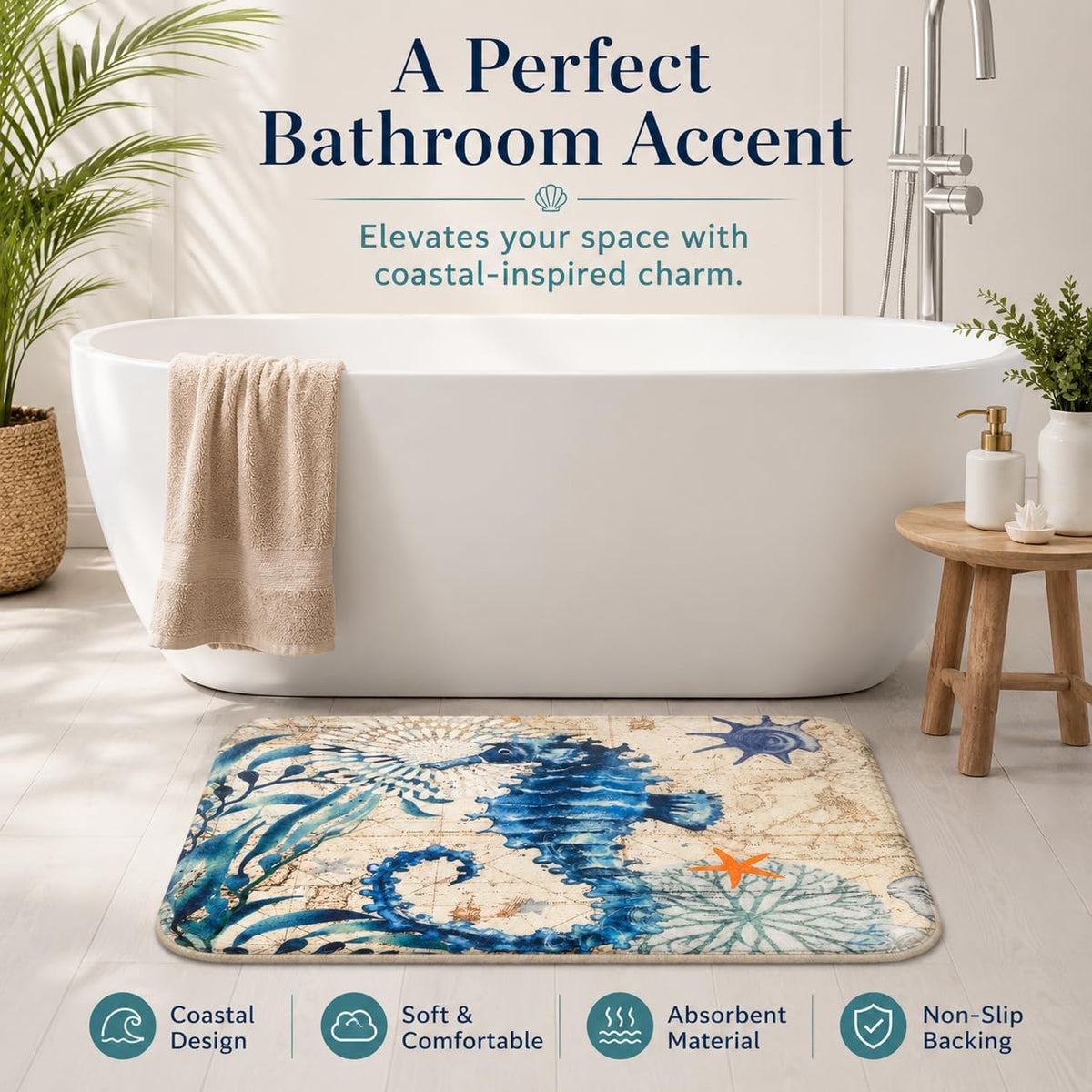 Adalex Badematte mit Meerestieren – 40 x 60 cm, Memory-Schaum, rutschfest, niedlich, für WC und Dusche – weich und saugfähig