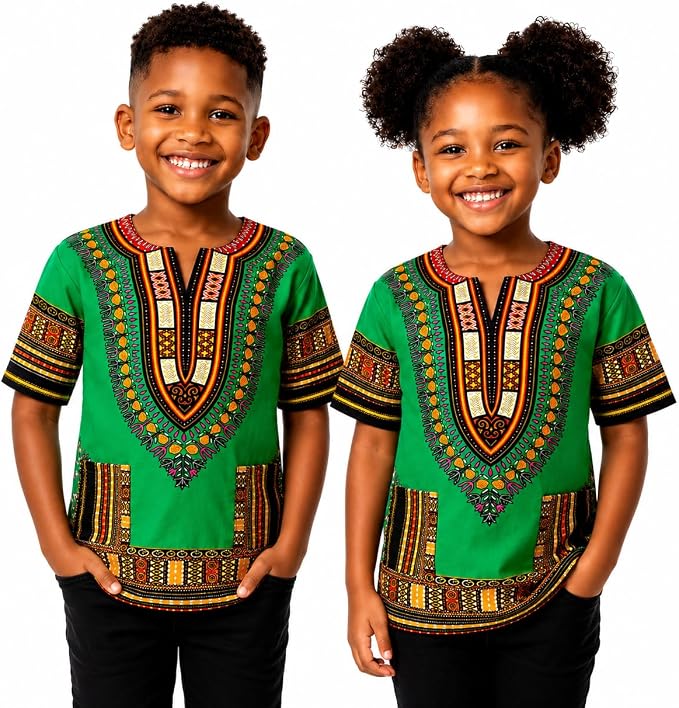 Chemise Dashiki africaine pour enfants Adalex Global, design traditionnel, vêtements authentiques pour enfants, motifs ethniques et imprimés africains, garçon ou fille