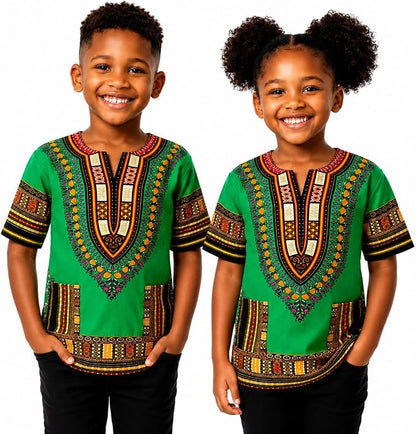 Chemise Dashiki africaine pour enfants Adalex Global, design traditionnel, vêtements authentiques pour enfants, motifs ethniques et imprimés africains, garçon ou fille
