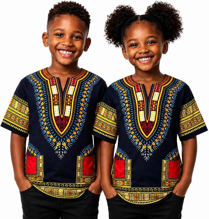 Chemise Dashiki africaine pour enfants Adalex Global, design traditionnel, vêtements authentiques pour enfants, motifs ethniques et imprimés africains, garçon ou fille