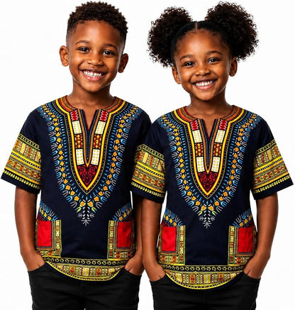 Chemise Dashiki africaine pour enfants Adalex Global, design traditionnel, vêtements authentiques pour enfants, motifs ethniques et imprimés africains, garçon ou fille