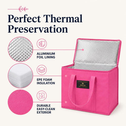Sac isotherme réutilisable Adalex Global pour courses, cabas avec fermeture éclair pour le transport d'aliments chauds et froids, sac isotherme pour pique-nique et vin, tient debout