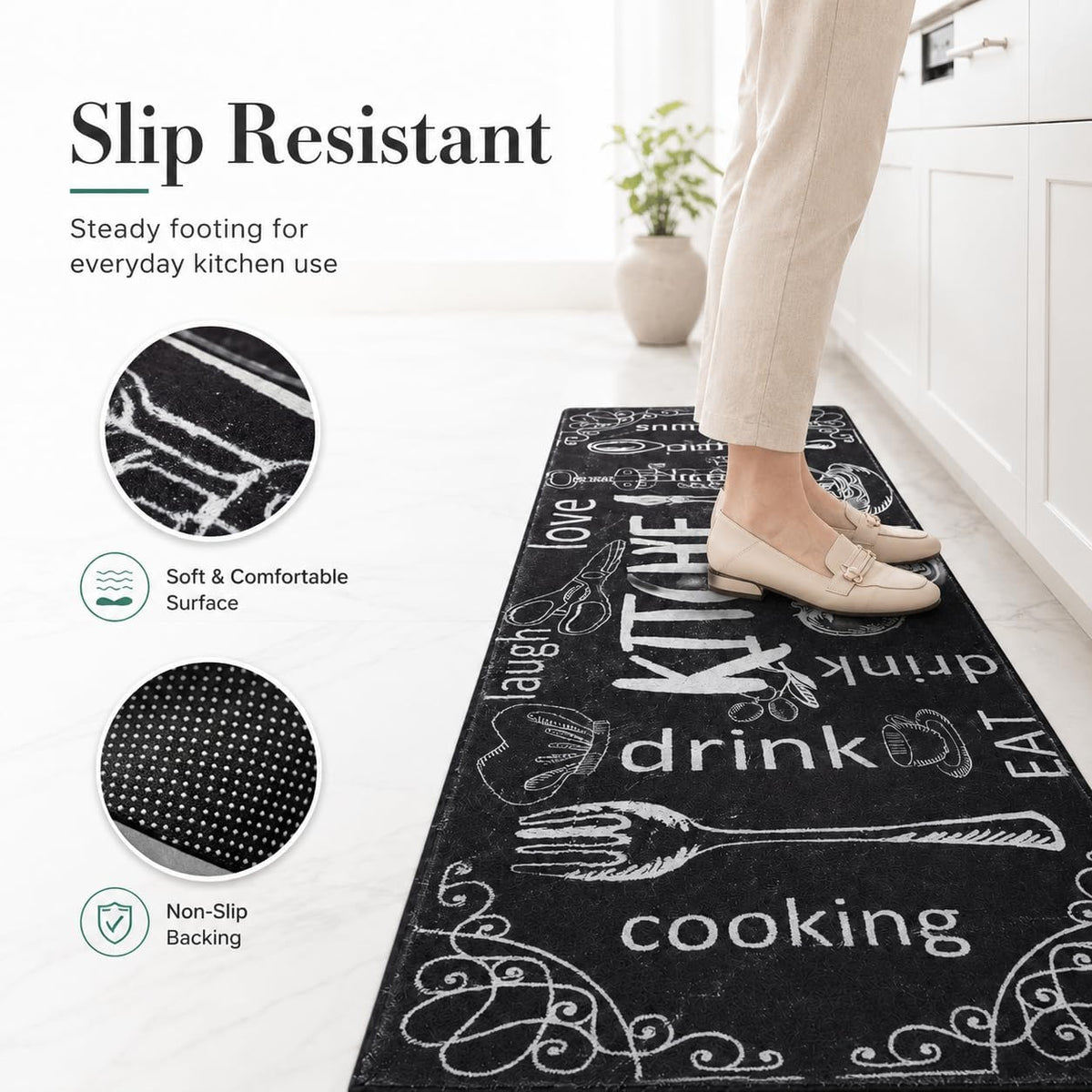 Adalex Global Küchenteppich-Set (40 x 60 cm und 40 x 120 cm), rutschfest, waschbar, große rutschfeste Küchenläufer, Fußmatten für den Innenbereich, Küchenteppiche, Teppichläufer