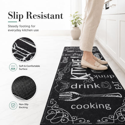 Adalex Global Küchenteppich-Set (40 x 60 cm und 40 x 120 cm), rutschfest, waschbar, große rutschfeste Küchenläufer, Fußmatten für den Innenbereich, Küchenteppiche, Teppichläufer