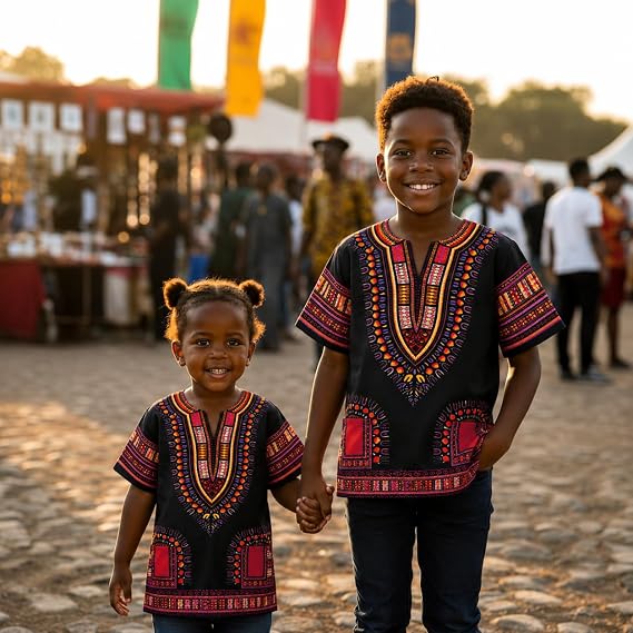 Chemise Dashiki africaine pour enfants Adalex Global, design traditionnel, vêtements authentiques pour enfants, motifs ethniques et imprimés africains, garçon ou fille