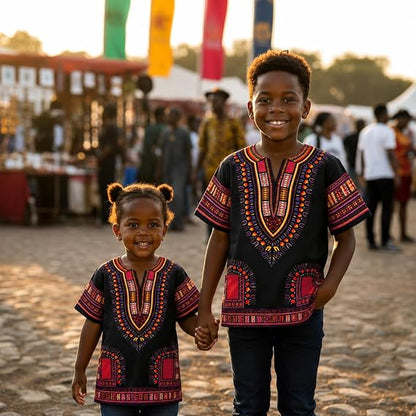 Chemise Dashiki africaine pour enfants Adalex Global, design traditionnel, vêtements authentiques pour enfants, motifs ethniques et imprimés africains, garçon ou fille