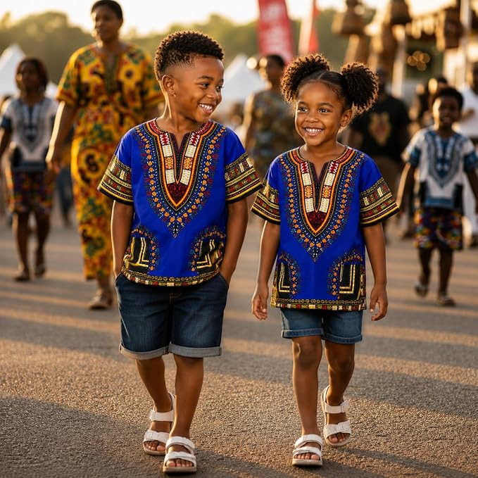 Chemise Dashiki africaine pour enfants Adalex Global, design traditionnel, vêtements authentiques pour enfants, motifs ethniques et imprimés africains, garçon ou fille