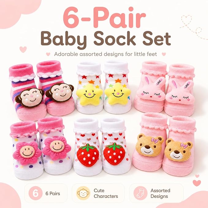 Adalex Global Babysocken mit Anti-Rutsch-Sohle für Neugeborene und Kleinkinder, weiche Baumwollsocken für Babys, Jungen und Mädchen (0–3, 3–6, 6–12, 12–18 Monate), Hausschuhe für Kleinkinder
