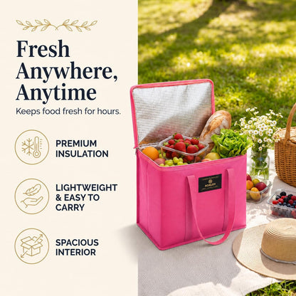 Sac isotherme réutilisable Adalex Global pour courses, cabas avec fermeture éclair pour le transport d'aliments chauds et froids, sac isotherme pour pique-nique et vin, tient debout