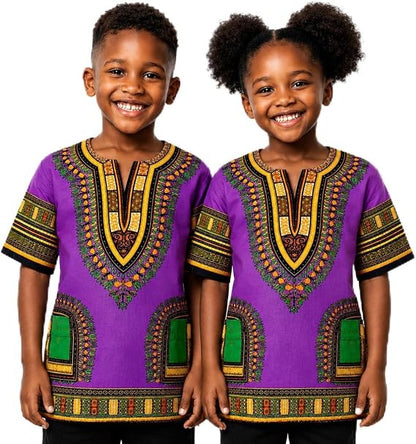 Chemise Dashiki africaine pour enfants Adalex Global, design traditionnel, vêtements authentiques pour enfants, motifs ethniques et imprimés africains, garçon ou fille