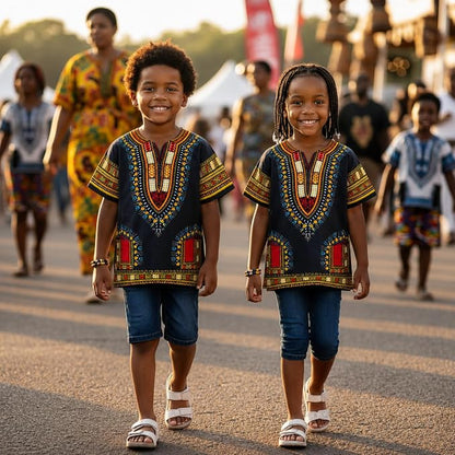 Chemise Dashiki africaine pour enfants Adalex Global, design traditionnel, vêtements authentiques pour enfants, motifs ethniques et imprimés africains, garçon ou fille