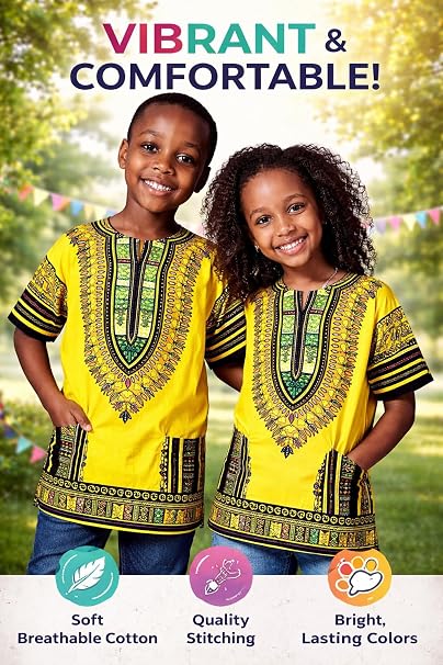 Chemise Dashiki africaine pour enfants Adalex Global, design traditionnel, vêtements authentiques pour enfants, motifs ethniques et imprimés africains, garçon ou fille