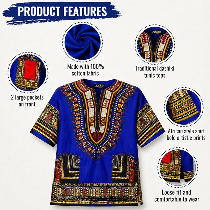 Chemise Dashiki africaine pour enfants Adalex Global, design traditionnel, vêtements authentiques pour enfants, motifs ethniques et imprimés africains, garçon ou fille