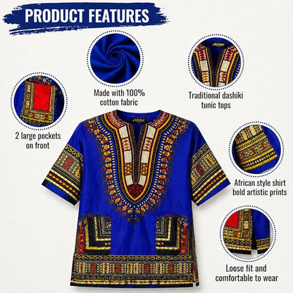 Chemise Dashiki africaine pour enfants Adalex Global, design traditionnel, vêtements authentiques pour enfants, motifs ethniques et imprimés africains, garçon ou fille