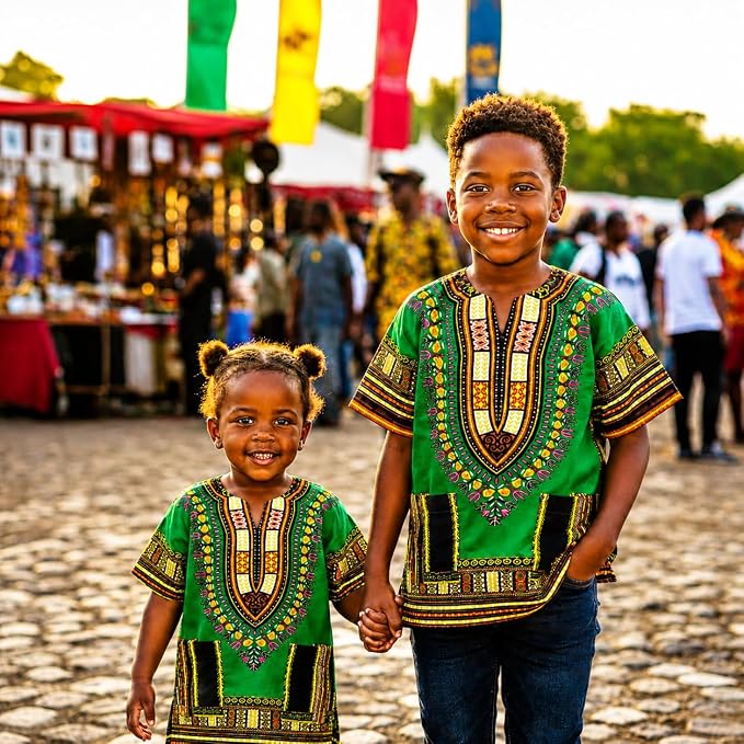 Chemise Dashiki africaine pour enfants Adalex Global, design traditionnel, vêtements authentiques pour enfants, motifs ethniques et imprimés africains, garçon ou fille