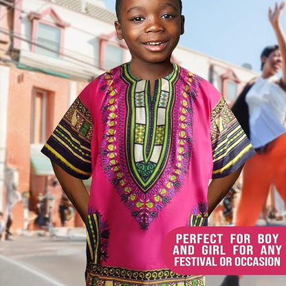 Chemise Dashiki africaine pour enfants Adalex Global, design traditionnel, vêtements authentiques pour enfants, motifs ethniques et imprimés africains, garçon ou fille