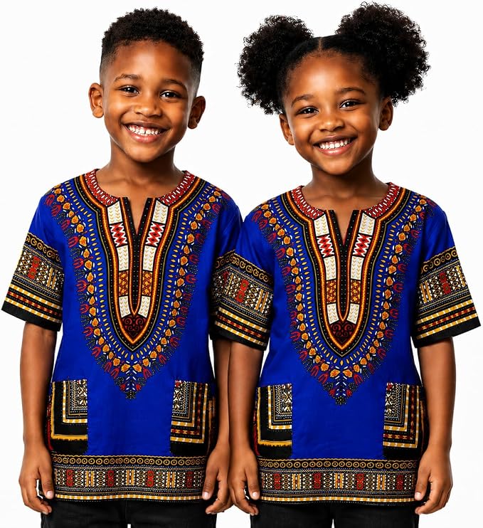 Chemise Dashiki africaine pour enfants Adalex Global, design traditionnel, vêtements authentiques pour enfants, motifs ethniques et imprimés africains, garçon ou fille