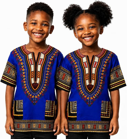 Chemise Dashiki africaine pour enfants Adalex Global, design traditionnel, vêtements authentiques pour enfants, motifs ethniques et imprimés africains, garçon ou fille