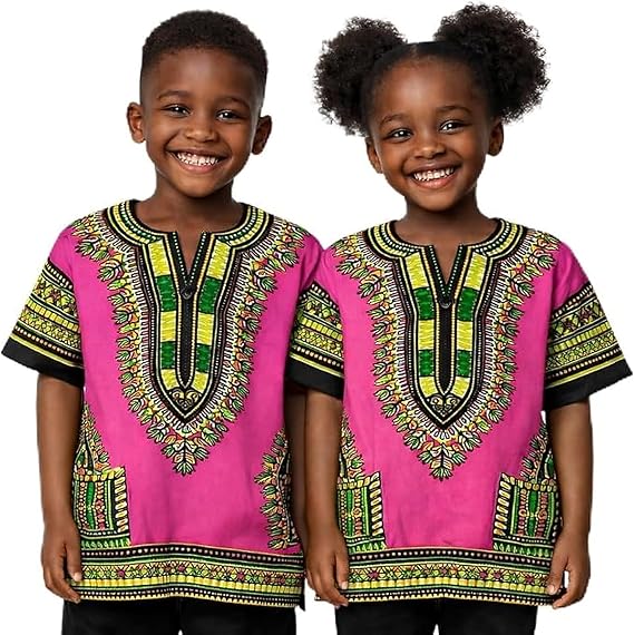 Chemise Dashiki africaine pour enfants Adalex Global, design traditionnel, vêtements authentiques pour enfants, motifs ethniques et imprimés africains, garçon ou fille