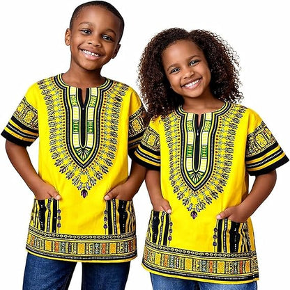 Chemise Dashiki africaine pour enfants Adalex Global, design traditionnel, vêtements authentiques pour enfants, motifs ethniques et imprimés africains, garçon ou fille