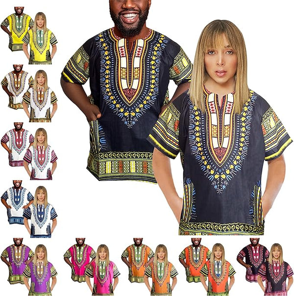 Traditional African Unisex Dashiki Top – Tribal Festival Short Sleeve Shirt