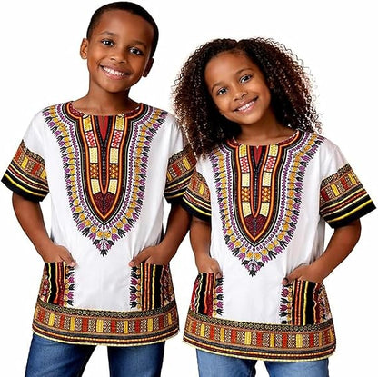 Chemise Dashiki africaine pour enfants Adalex Global, design traditionnel, vêtements authentiques pour enfants, motifs ethniques et imprimés africains, garçon ou fille
