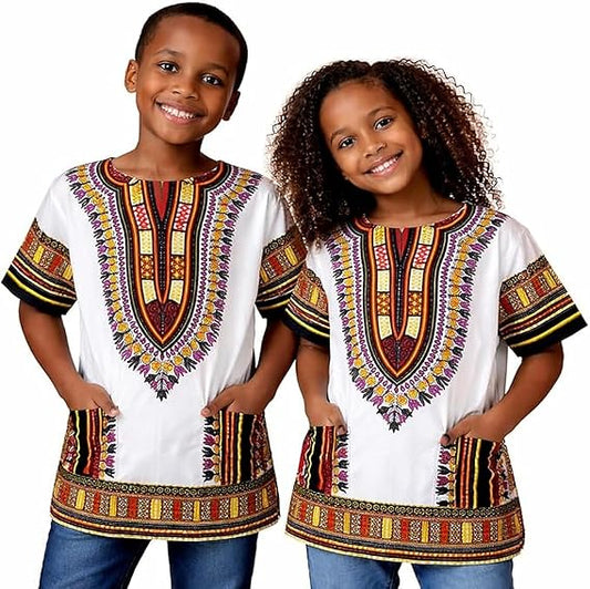 Adalex Global Dashiki Afrikanisches Kinderhemd im traditionellen Design, authentische Kleidung für Kinder mit ethnischen Mustern und afrikanischem Druck für Jungen und Mädchen
