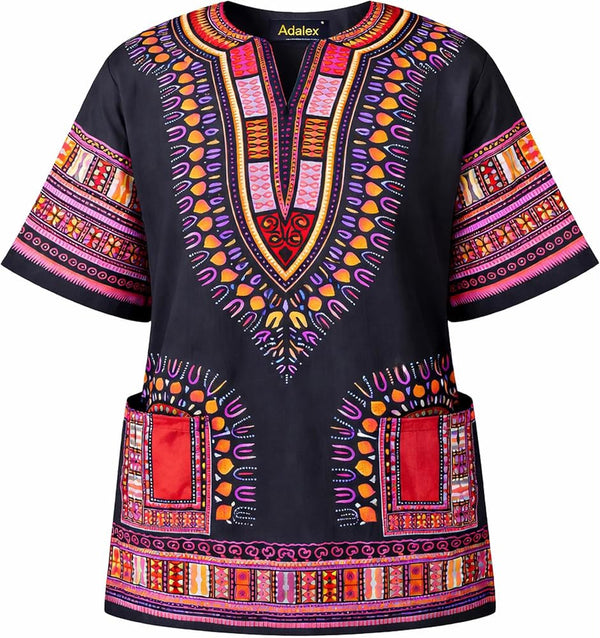 Traditional African Unisex Dashiki Shirt Color Tribal Festival Hippie, Ideal for Men Women African Short Sleeve Summer Wear