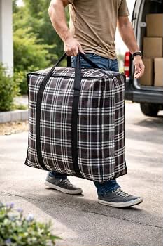 82L Jumbo Storage Bags, Extra Large 190 GSM Oxford Fabric Waterproof Bags with Zipper & Strong Handles, Heavy Duty Reusable Bags for Moving, Laundry, Bedding & Loft Storage | BLACK