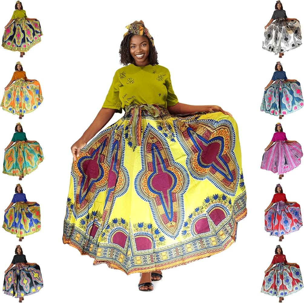 Women Dashiki Skirt with Headwrap Clothing, Kaftans Hippy Hippie Boho, African Print Dresses Clothes Maxi, African Clothes Women Maxi